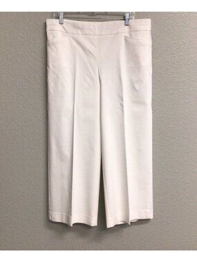 Chico's Pants Womens White Pull On Stretch Cropped Wide Leg Flat Front Sz 3R/16
